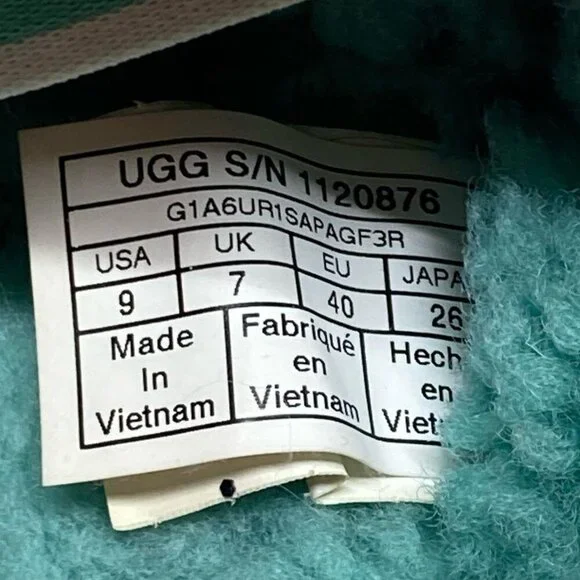 UGG Women's Oh Fluffita 1120876 Green Curly Sheepskin Strappy Slippers Size 9 - Picture 7 of 7